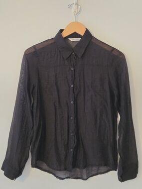 Korean Black Sheer Button-Down Shirt - Lightweight Women Shirt
